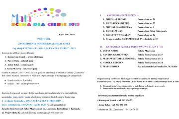 PROTOKÓŁ  Z POSIEDZENIA KOMISJI KWALIFIKACYJNEJ 2-ej edycji FESTIWALU „MAŁA SCENA DLA CIEBIE” - 2019