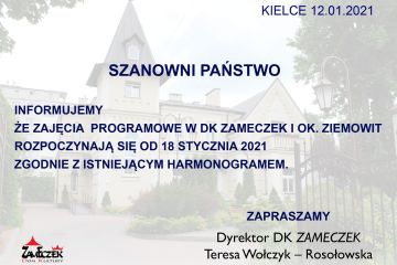 Rozpoczęcie zajęć programowych - 18 stycznia