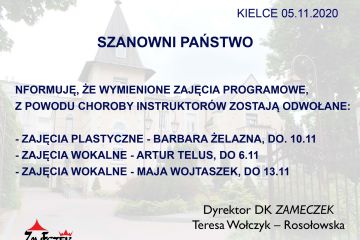 ZAJĘCIA PLASTYCZNE ORAZ WOKALNE - ODWOŁANE !!!