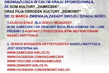 OFERTA WYDARZEŃ ARTYSTYCZNYCH BĘDZIE REALIZOWANA W FORMIE ON-LINE
