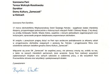 Podziękowania za udział w obchodach Międzynarodowego Dnia Świętego Patryka
