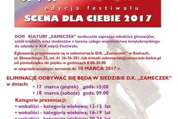 XIX edycja festiwalu Scena dla Ciebie czekamy na wasze zgłoszenia!