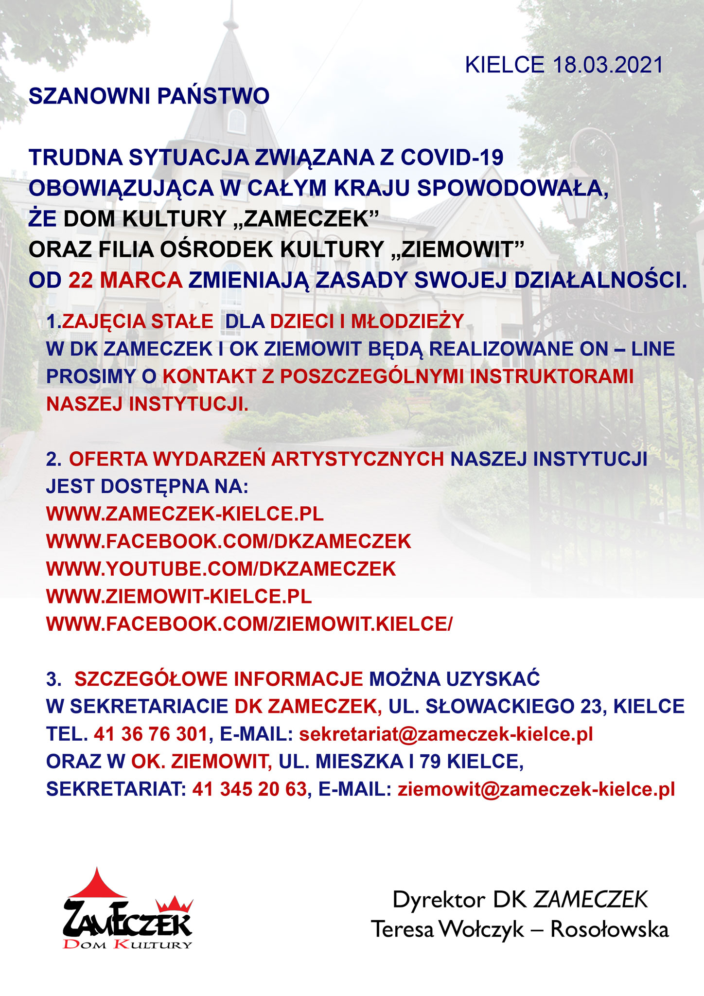 zmiany w formie prowadzenia zajęc marzec2021 2
